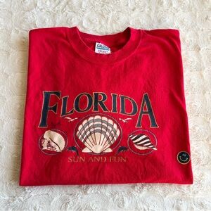 Vintage Florida Shirt Tee Top Womens XL Red Shell Y2K Smiley Destination Dolphin